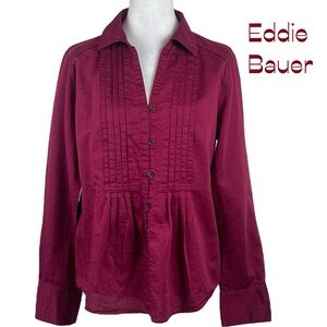 Eddie Bauer Burgundy Cotton Linen Top Size L